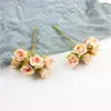 Pequeño capullo de rosa fresco simulación flor decoración de boda tela de seda con alambre pequeño ramo material para corona