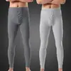 Calentadores largos para hombre de color liso sin bolitas cintura alta otoño Calentadores largos ropa interior para hombre leggings