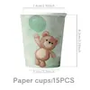 Artículos de Mesa Temáticos de Osito de Peluche Transfronterizos Verde Menta Decoración de Fiesta de Cumpleaños Infantil Juego de Vasos de Papel Desechables