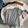 Camiseta de manga curta com botões de Lyocell Tencel, gola redonda, cor sólida, ombro fino, costas finas, top fino e respirável