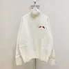 Tentación del Corazón ~ Jacquard de Carta de Amor Roja Cuello Alto Contrastante Top Tejido Holgado Perezoso Moda para Hombres y Mujeres