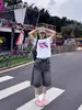 Camiseta de Manga Corta de Algodón Puro 2025 Verano Nuevo Estilo Letras Estampadas Hombro Derecho Cuello Redondo Pequeño Blanco t Delgado Delgado Top para Mujer