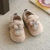 Zapatos de Algodón para Niñas Estilo Coreano de Conejito Súper Dulce y Lindo con Forro de Felpa para Calidez Zapatos Tipo Frijol Dibujos Animados Versátiles Suela Suave Zapatos de Piel Casuales para Niños