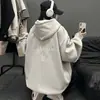 Moletom com Capuz Bordado de Letras Pesado para Homens e Mulheres, Outono e Inverno Vintage Camurça Sintética Roupa de Casal, Jaqueta Jovem e Estilosa