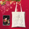 Bolsa de Lona para Colorir de Natal Infantil DIY Pintada à Mão Bolsa de Lona de Mão Conjunto Bolsa de Algodão de Ombro Único Logo Impresso