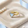 Anel Coração Colorido com Cravação de Diamantes em Aço Inoxidável Banhado a Ouro 18K, Fashionável, Doce, Fofo, Simples e Versátil, Estilo Ins, para Mulheres