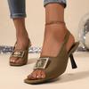 Transfronterizo 2025 Nuevo Comercio Exterior Punta Abierta Europeo y Americano Talla Grande Tacones Altos de Aguja Talla Grande Punta Cuadrada Sandalias de Tira Trasera Hueca para Mujer
