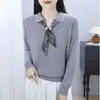 Top de punto con cuello polo de cinta estilo coreano chic único súper bonito top pequeño independiente para mujer otoño