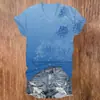 Camiseta Casual de Manga Corta con Cuello en V para Mujer, Estampado de Flores Acuarela, Impresión Digital 3D, Una Pieza, Venta al por Mayor, Estampado 3D, Verano