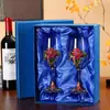 Copa de Vino Alta de Cristal con Flor de Peonía del Fabricante, Copa de Regalo, Copa de Color Esmalte, Juego para Uso Doméstico, Lujo Ligero