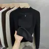 Suéter de una pieza de terciopelo y encaje con cuello alto medio para mujer, Camiseta interior gruesa con forro polar, Nuevo tejido de punto para Otoño e Invierno 2025