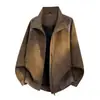Chaqueta bomber retro americana tie-dye mate con cuello alto, chaqueta exterior funcional de retazos estilo corto para hombre de otoño, chaqueta de cuero de moda