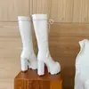 Amazon Comercio Exterior Talla Grande 34-43 Mesa de Agua Tacón Alto Estilo Europeo y Americano Botas de Moda Charol Punta Redonda Botas Altas