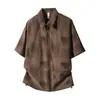 Camisa Polo de Hombre Estilo Retro Americano de Gama Alta Estampado Difuminado Textura de Raya Vertical de Verano Camiseta Casual Holgada de Manga Corta para Hombre