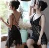 Lingerie Sexy, Roupa de Casa, Camisola Sedutora de Bolinhas Transparente, Fenda em Renda, Costas Nuas com Decote em V Profundo, Peça Única Fofa para Dormir, Venda por Atacado Disponível