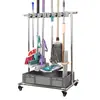Suporte para Mop de Aço Inoxidável Suporte para Vassoura Rack de Armazenamento Móvel Suspenso Gancho Sem Furo Ferramentas de Organização para Banheiro com Drenagem