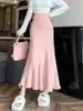Falda de Punto con Borlas para Mujer 2025 Otoño e Invierno Nueva Cintura Alta Efecto Adelgazante Efecto Adelgazante Falda de Cola de Pez Drapada que se Ajusta a la Cadera