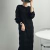 Corea del Sur chic suave elegante cuello redondo diseño de textura plisada suelto casual manga de farol vestido de gasa mujer