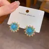 Aretes retro estilo francés en turquesa y perla, un diseño de nicho y versátil con un toque de lujo, al por mayor