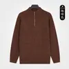 Camiseta básica de punto para hombre estilo old money, suéter de manga larga de color liso con cuello alto y media cremallera, top casual versátil, anti-pilling