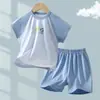 Yishimei Verano Nuevo Unisex Infantil Clase A Sin Costuras Tencel Lyocell Manga Corta Conjunto de Ropa de Casa para Niños