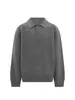 Suéter de Punto Básico Retro Americano de Manga Corta Ancha con Cuello Polo Otoño Invierno Unisex Marca de Tendencia Pesado Casual Estilo Old Money