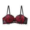 Lencería Sexy de Encaje Estilo Francés Europeo y Americano, Sujetador Push-Up Bordado Anti-Caída para Mujer, Sujetador Ajustable