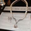 Collar de perlas con gotas de agua y diamantes incrustados, dos piezas, estilo francés, ligero, de lujo, elegante, de alta calidad, collar de moda de nicho.