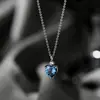 Pingente Gota Azul de Prata Pura 999, Colar Coração com Zircônia de Luxo Leve e de Nicho de Alta Qualidade para Mulheres, Xiaohongshu