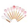 Juego de utensilios de cocina de silicona de 11 piezas con mango de madera, espátula de silicona creativa, espátula de silicona, utensilios de cocina