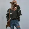 Tejido de Punto con Patrón de Estrellas Europeo y Americano Transfronterizo para Mujer, Tops de TikTok Otoño e Invierno, Suéter Básico de Manga Larga con Borlas y Cuello en V