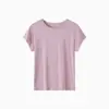 Camiseta de Verão Feminina de Manga Curta em Tencel Lyocell com Toque de Luxo, Caimento Regular nos Ombros, Respirável, Fina, Base de Lã Tricotada Slim-Fit