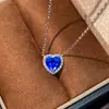 Colar de Prata Esterlina S925 com Espinélio Cobalto para Mulheres, Corrente de Clavícula em Formato de Coração, Nicho de Luxo Leve, Corrente de Pescoço Exquisita de Alta Qualidade