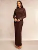 M26S738 Nuevo Vestido Transparente Negro de Malla con Mangas Largas Bodycon para Mujer, Cruce de Fronteras, con un Diseño Elegante para Eventos Nocturnos de Damas Elegantes