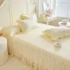 Saia de cama de algodão de fibra longa, cobre-leito de algodão puro de peça única, lençol, universal para todas as estações, cobre-leito com saia para esconder imperfeições