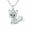Collar con colgante de gato de color bonito con diamantes, joyería simple para mujer, cadena para clavícula de dibujos animados de animales europeos y americanos
