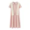 Vestido Inno Plus Size Feminino Estilo College com Gola Polo e Xale Verão 2026 Afunilado na Cintura Emagrecedor Longo 214366