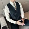 Chaleco de traje traje Hombres Boda Novio Boda Padrino Grupo Doble botonadura Corte Entallado Profesional de Negocios Chaleco de solapa