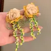 Agulha de prata zircão pérola flor borla brincos elegante retro design brincos longos Internet celebridade brincos brincos para as mulheres