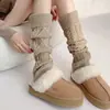 Cubrepiés de Punto Trenzado con Patrón de Diamantes Color Blanco Roto Retro para Mujer, Engrosados para Otoño e Invierno, Calentadores de Piernas Color Marrón Caqui