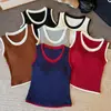 6165 # Chaleco de Color Bloqueado Falso de Dos Piezas con Cuello Redondo para Mujer, Adecuado para Usar Tanto por Dentro como por Fuera, con Almohadillas Integradas en el Pecho, Diseño de Espalda Hermoso Integrado, y como Top de Capa Base para Mujer