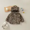Casaco de Pelúcia com Estampa de Leopardo para Meninos Outono Inverno Capuz de Orelha de Urso com Zíper Infantil Blusa Grossa Quente para Bebê