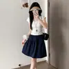 Falda Corta de Imitación Algodón Estilo Japonés para Mujer, Falda Fina de Verano de Cintura Alta Adelgazante de Corte A Anti-Exposición de Longitud Media, Falda de Cinco Puntos Estilo Universitario
