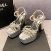 Sandalias Romanas de Tacón Grueso Estilo Francés para Mujer, Zapatos de Moda de Verano para Usar con Faldas, Nuevo Modelo 2026, Talla Grande, Adecuado para Personas Menudas, Tacones Altos