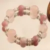 Cristal Rosa Natural Roxo Lítio Cinza Amor Mo Pulseira Rosa Pulseira de Cristal Rosa Feminina Modelo Feminino de Nicho com Contas de Transferência de Alta Qualidade