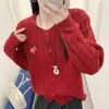 Cárdigan de Punto con Diseño Nuevo Otoño e Invierno Estilo Coreano, Patrón Retorcido, Cuello Redondo, Suéter Juvenil y Versátil de Pelo de Poni para Mujer