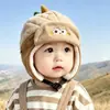 Gorro de orejeras de dibujos animados para niños de otoño e invierno con forma de nuez, gorro Lei Feng de dinosaurio para bebé, gorro a bloques de color a prueba de viento y cálido para niños y niñas