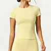 Procesamiento de camisetas de yoga de manga corta para mujer de alta elasticidad, amigables con la piel, cuello redondo, tops de fitness para mujer, OEM transfronterizo personalizado