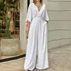 2026 Roupa Feminina Europeia e Americana Transfronteiriça Novo Estilo Comércio Exterior Temperamento Moda Decote V Manga Morcego Cor Sólida Cintura Marcada Macacão