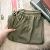 Calças de perna larga de seda de gelo femininas cintura alta drapeado preto solto verão fino esfregando casual cropped calças retas de verão